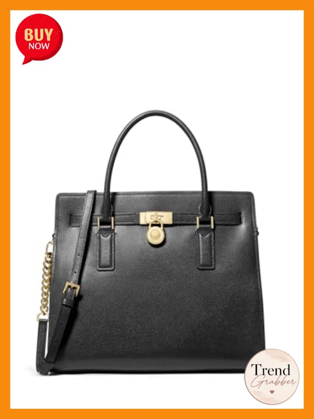 Leather Satchel Purse Handbag with Gold-Tone Hardware